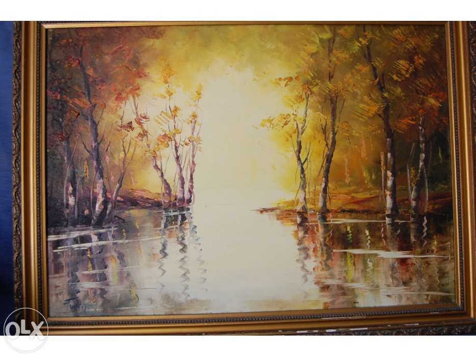 quadro Pintura original do choupal de Coimbra 1967 Fernando Viana