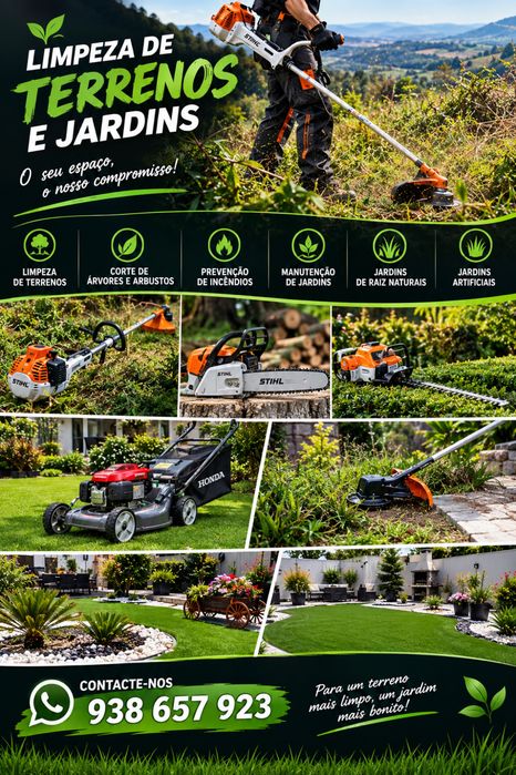 Fazemos limpesa de terrenos ,desmatamentos ! Jardins de raiz ! Relvas artificiais e manutencao