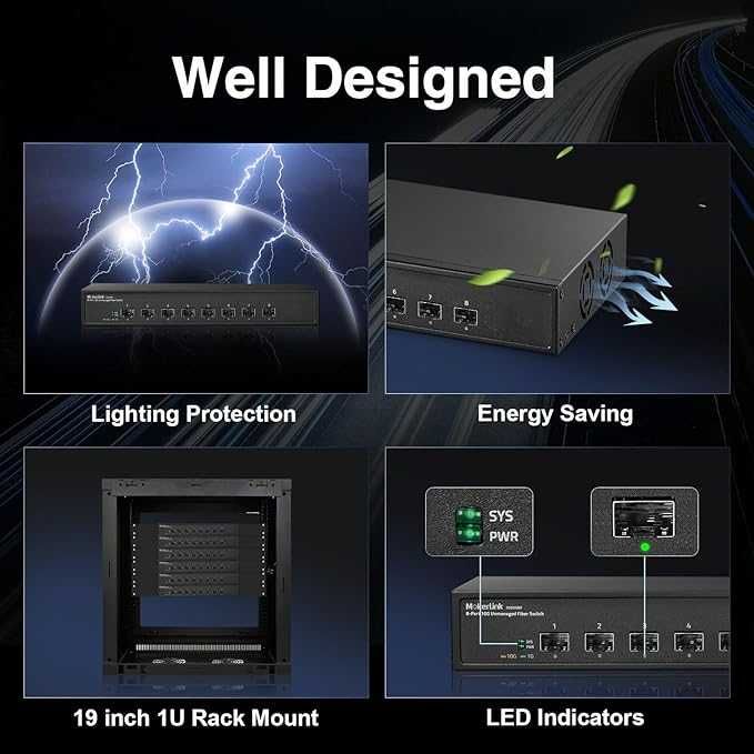 MokerLink 8 Niezarządzany Przełącznik Światłowodowy 10G SFP+