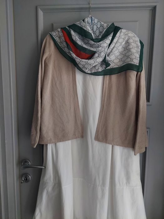 Uroczy sweterek/kardigan cotton + len camel beż r S