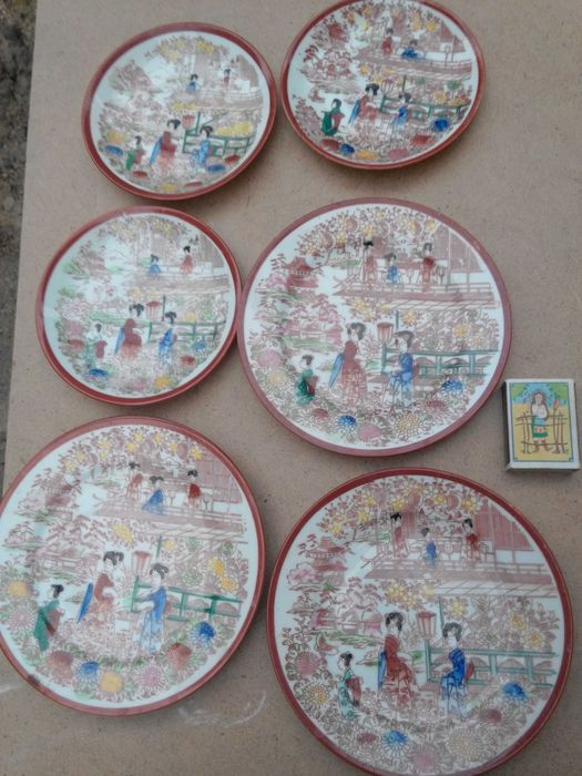 чайный сервиз Гейша Япония фарфор посуда латунь Индия