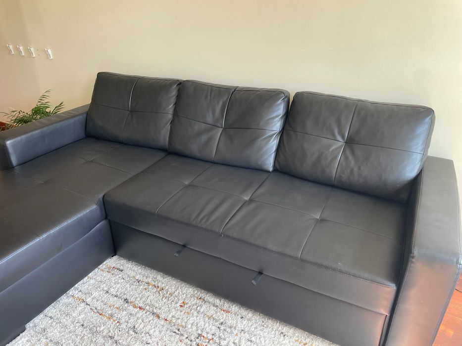 Sofa-Cama de canto preto com arrumação