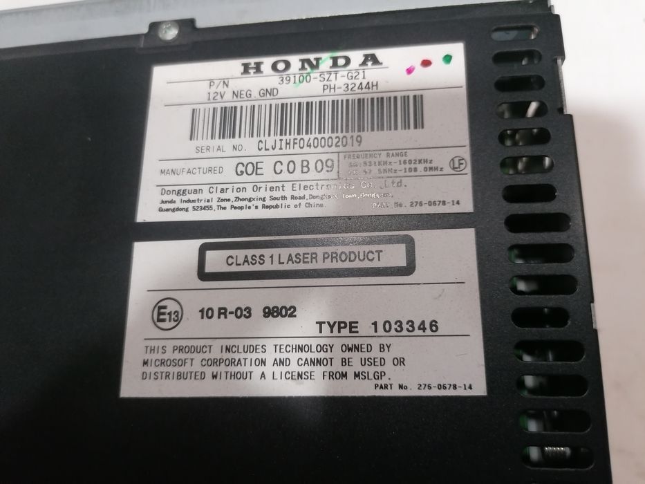 Honda CRZ Hybrid 2010 Auto Radio