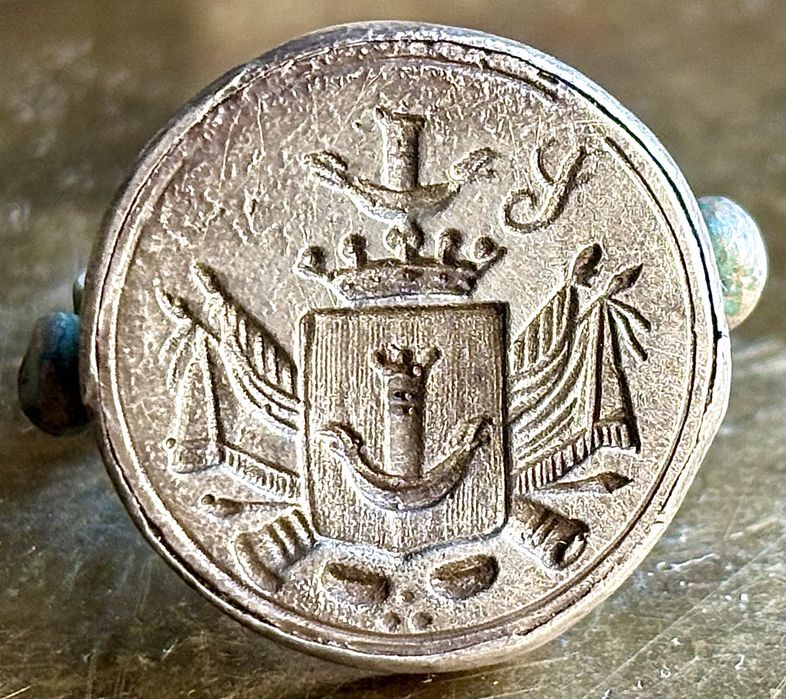 Sygnet pieczętny Herbu Korab na Panopliach srebro XVIII w.
