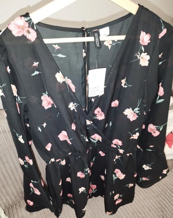 Kombinezon krótki damski 42 h &m czarny kwiaty