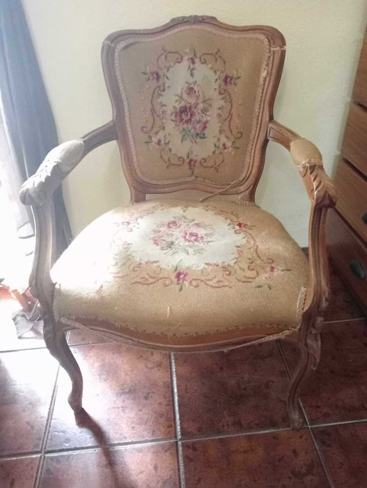 Bergères / 2 cadeirões antigos estilo Louis XV, do séc. XIX