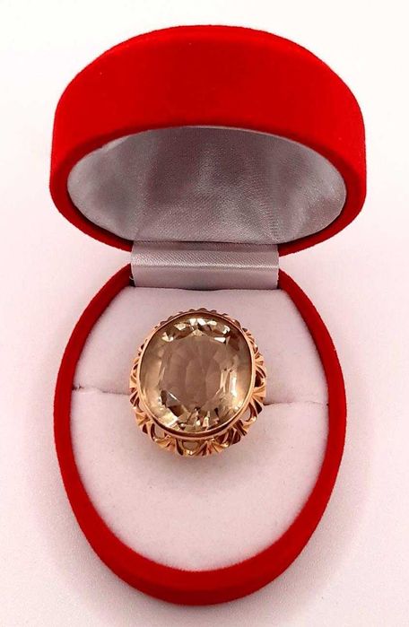 Złoty pierścionek Kwarc dymny PR.585 W:11,95gr R.18 InterSKLEP