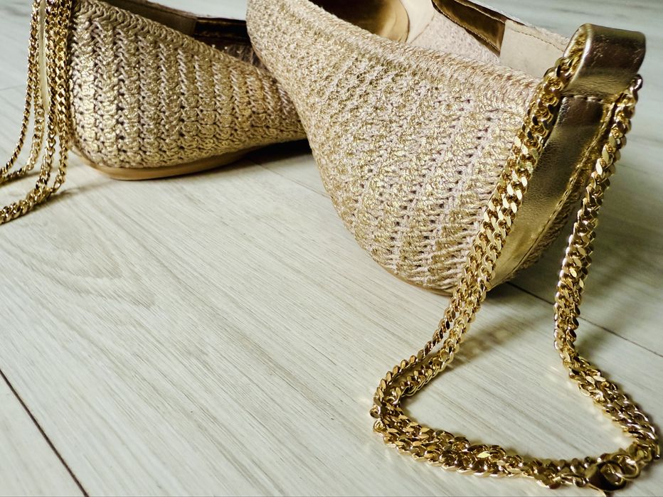 Baleriny,czolenka, espadeyle/ podwójny łańcuszek w kolorze złotym