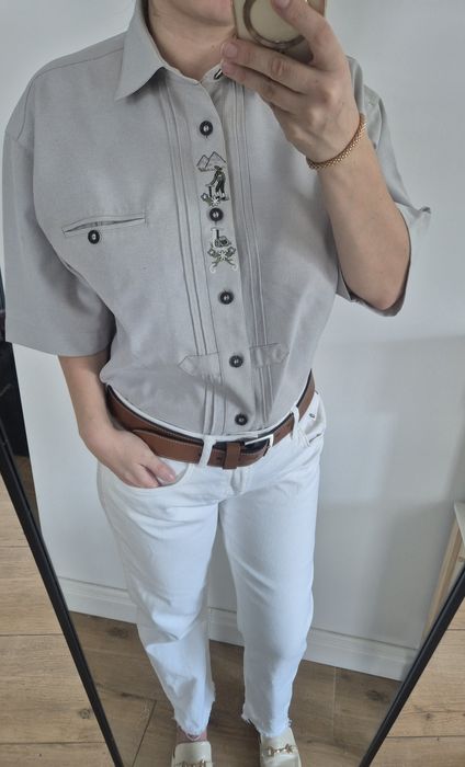 Koszula szara austriacka górska Grey shirt casual basic na guziki unis