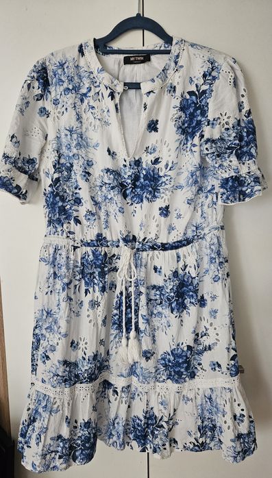 Biała niebieska sukienka My Twin boho kwiaty