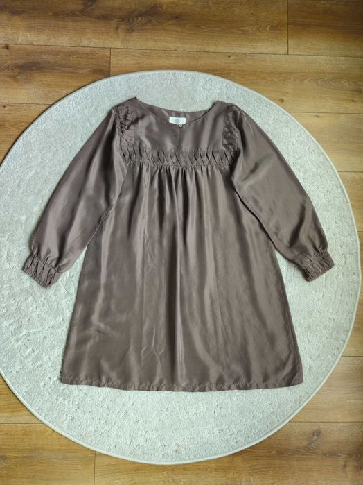 Tine K Home sukienka 100% jedwab jedwabna brązowa beżowa tunika premium boho r. S 36