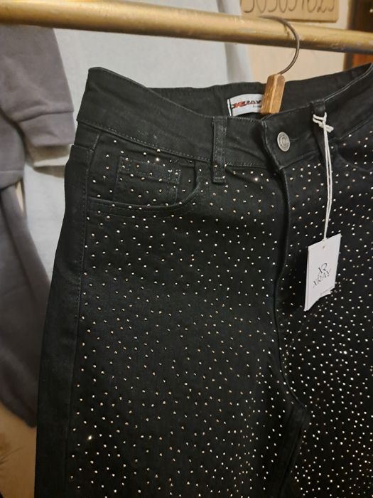 Прямі джинси зі стразами чорні Турція +Подарунок