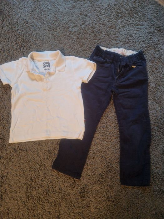 Komplet dla chłopca biała koszula i spodnie sztruksowe