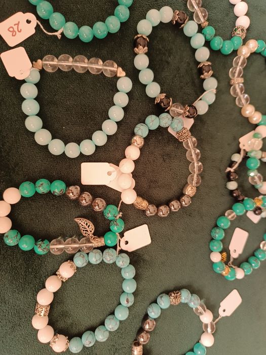 Bransoletki 10 mam, amazonit, jedeit, kryształ górski, hematyt