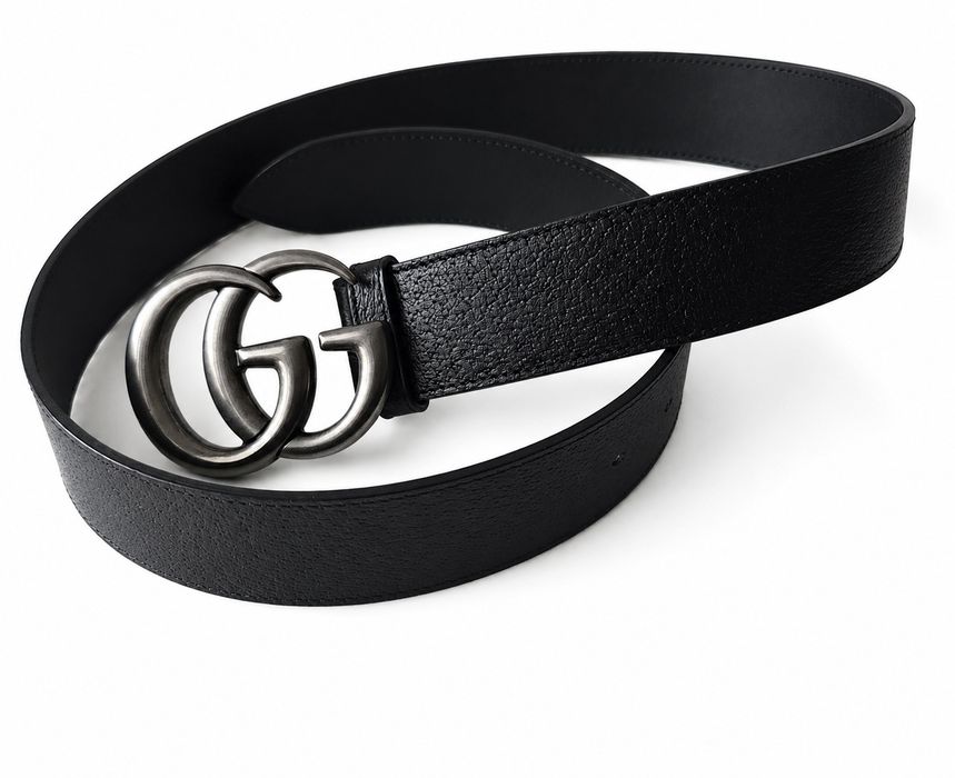 Gucci skórzany męski pasek czarny ze srebrna klamrą