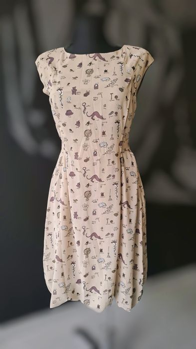 SoFrench M 38 sukienka premium koktajlowa midi bez rękawów beż brąz