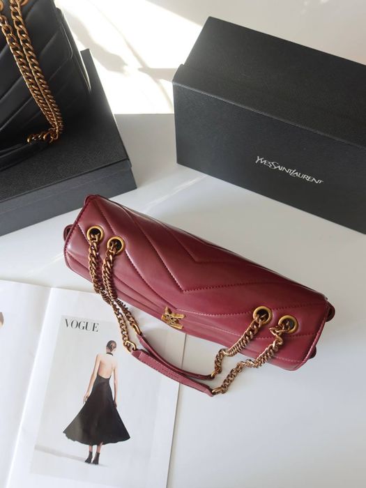 Сумка Yves Saint Laurent Loulou, жіноча шкіряна сумка в чорному, бордовому та білому кольорі, кожаная сумка лоран