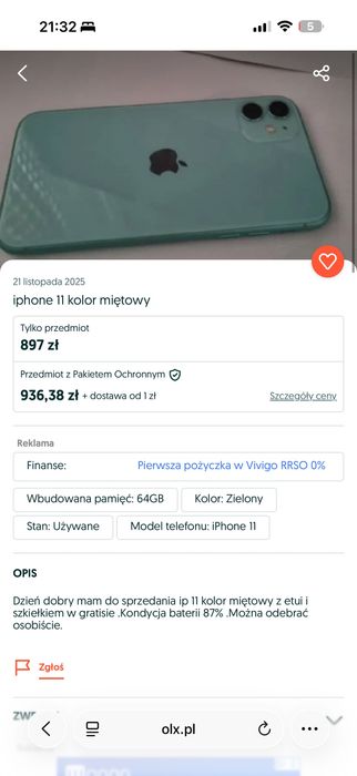 iPhone 11 miętowy kolor