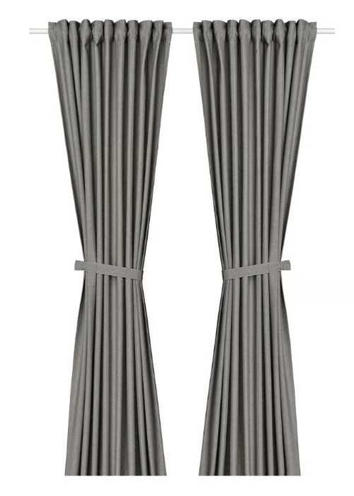 IKEA Lenda Zasłona z wiązaniem, 2 szt., ciemnoszary 140x300 cm