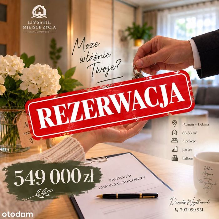 Dębina | 3 pokoje, 66,83 m? | Miejsce z