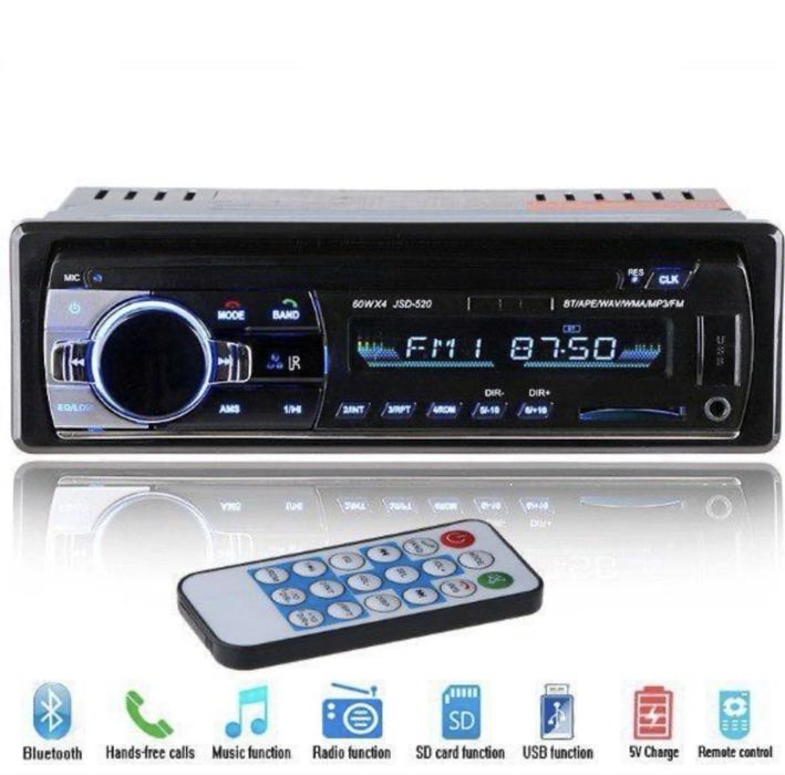 Автомагнітола JSD-520 Магнітола радіо в авто з пультом ДУ USB Bluetooth 520BT