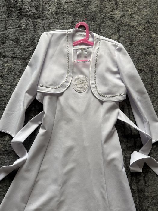 Sukienka Komunia halka, bolerko, buty, sweterek H&M rajstopy torebka