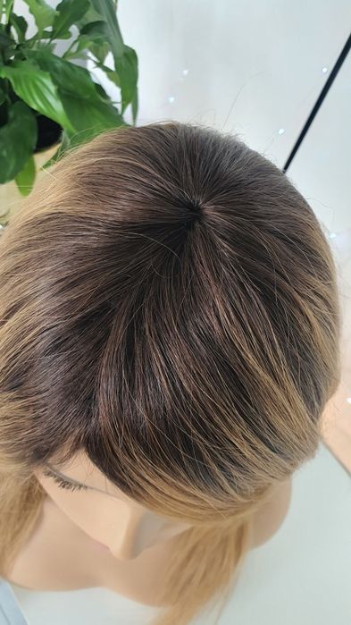 Peruka z włosów naturalnych w 100% blond grzywka Carmen