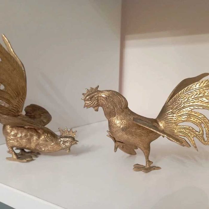Figurki Mosiężne koguty walczące wysokość 15cm