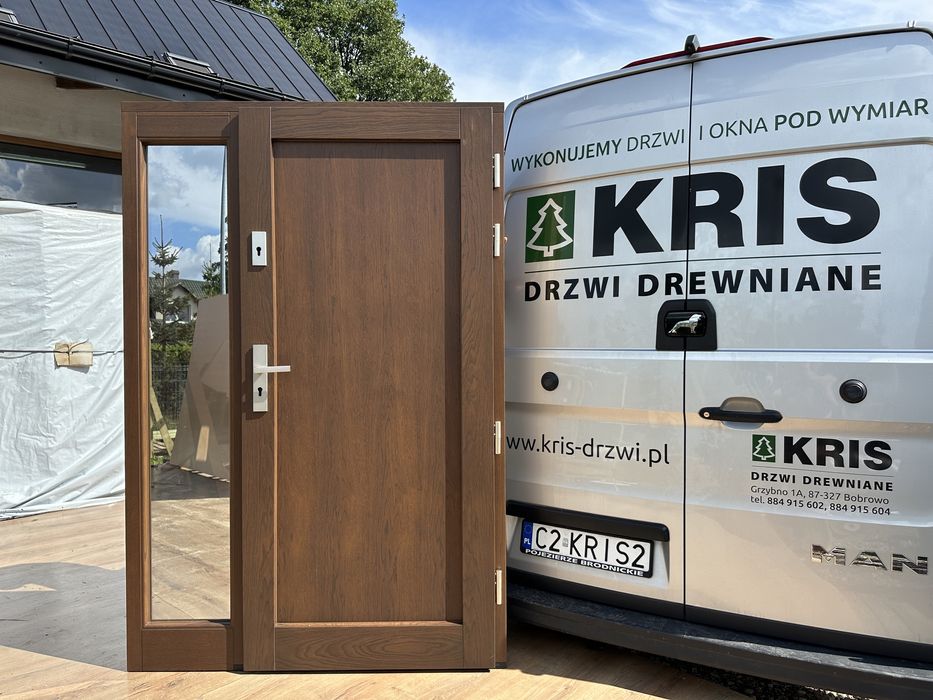 Drzwi zewnętrzne drewniane z doświetlem CAŁA POLSKA NA KAŻDY WYMIAR