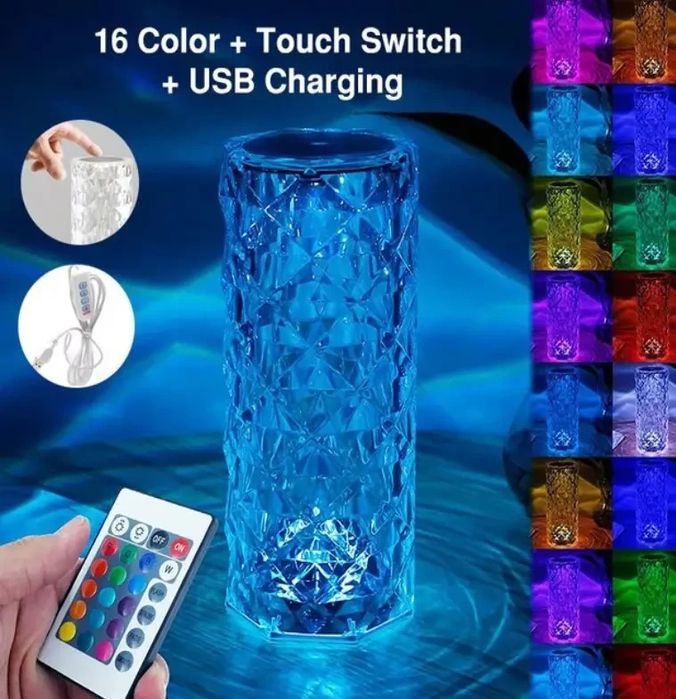 Настольная аккумуляторная лампа с пультом 22см ночник Роза с пультом