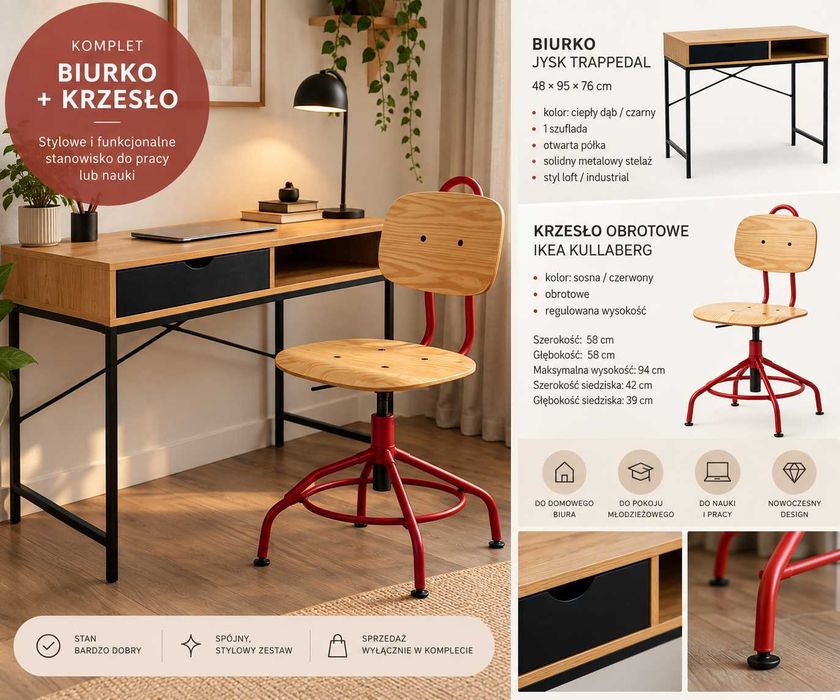 Stylowy komplet biurko + krzesło | loft / industrial