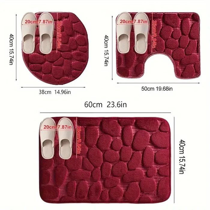 Набор из 3 ковриков для ванной комнаты (3D фактура Камень)