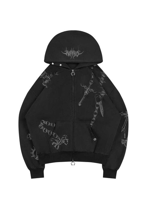 Named Collective Destroy Studded Zip Hoodie Black Vintage S/M: