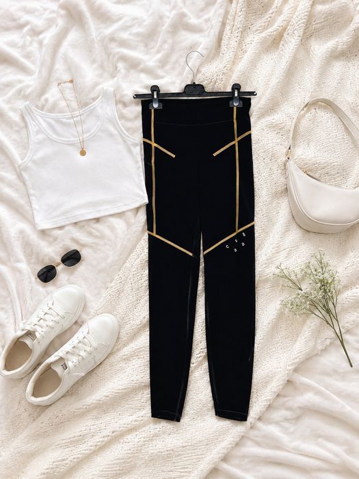 Legginsy Sportowe Wysoki Stan Czarne S