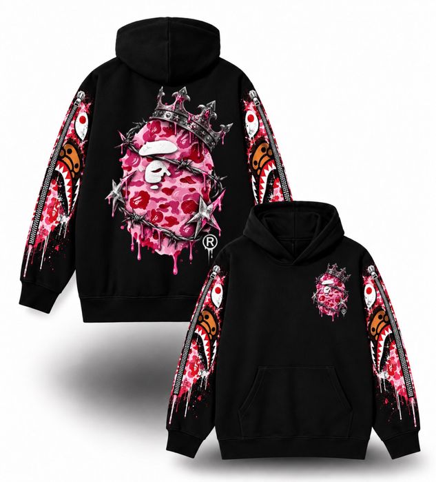Худи BAPE Shark Custom Hoodie Logo унисекс черное бейп Новинки кофта толстовка лонгслив