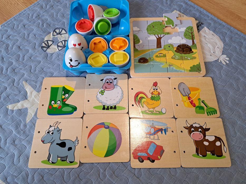 Ale jaja! sorter, zabawka edukacyjna DREWNIANE PUZZLE KLOCKI