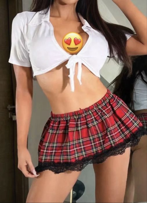 Strój niegrzeczna uczennica top, spódnica, stringi SEXI prezent święta