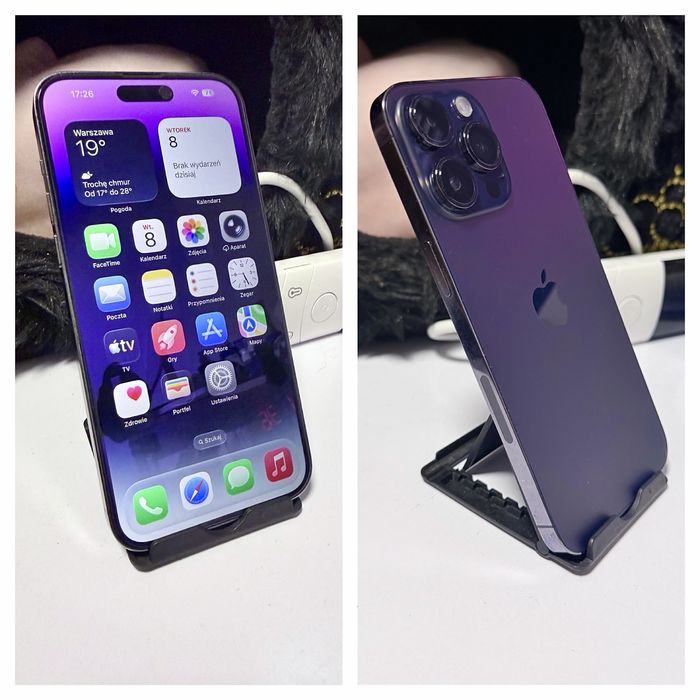 Apple iPhone 14 Pro Max | FIOLETOWY | eSIM | 256GB | 85% | BEZ BLOKAD | 13 ETUI + SZKŁA OCHRONNE