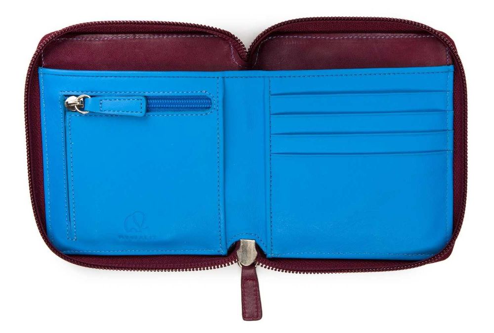 Carteira com fecho zip RFID em pele da MYWALIT na cor Burgundy/See