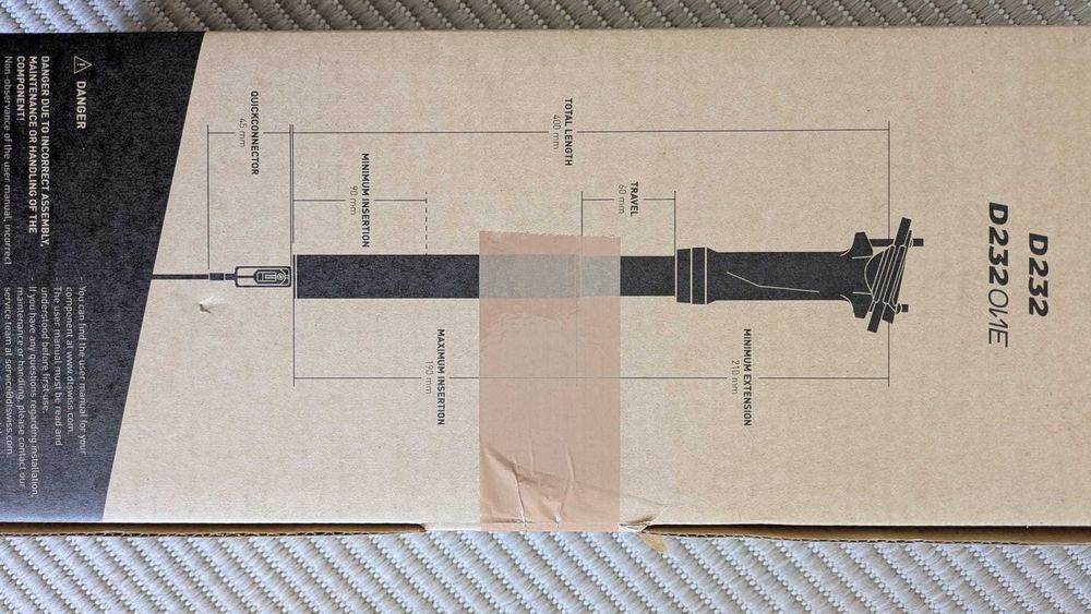Espigão de Selim Telescópico DT Swiss D232 27.2mm (60mm) + Comando Incluído