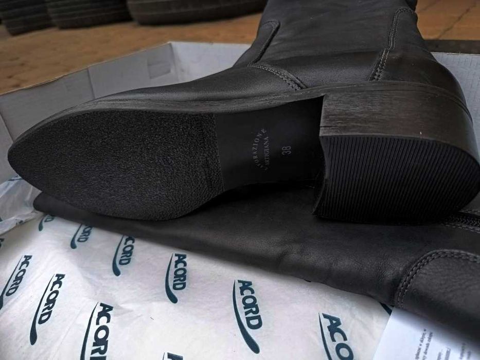 NOWE Buty-Kozaki OFICERKI Damskie-40 Naturalna Skóra 100% CZARNE Gw.6m