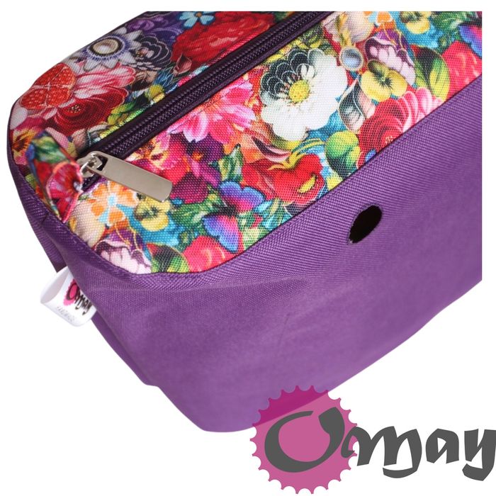 Fioletowy organizer do OBAG STANDARD kwiaty dżungla 2 kieszenie OMAY