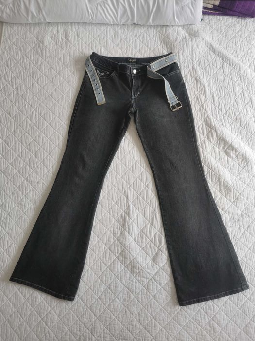 Jeansy Biodrówki Vintage Angels Y2K Dzwony Cyrkonie Pasek McBling Bratz M