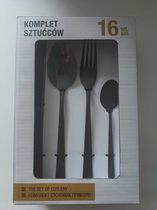 Komplet sztućców 16 sztuk stal nierdzewna czarna dajar