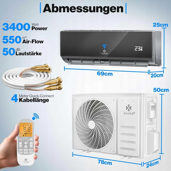 Klimatyzator Split Kesser 12000 BTU ogrzewanie,chłodzenie Wi-Fi