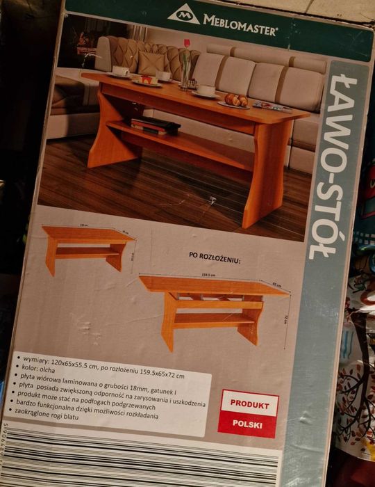 Ławo-stół regulowany podnoszony rozkładany olcha