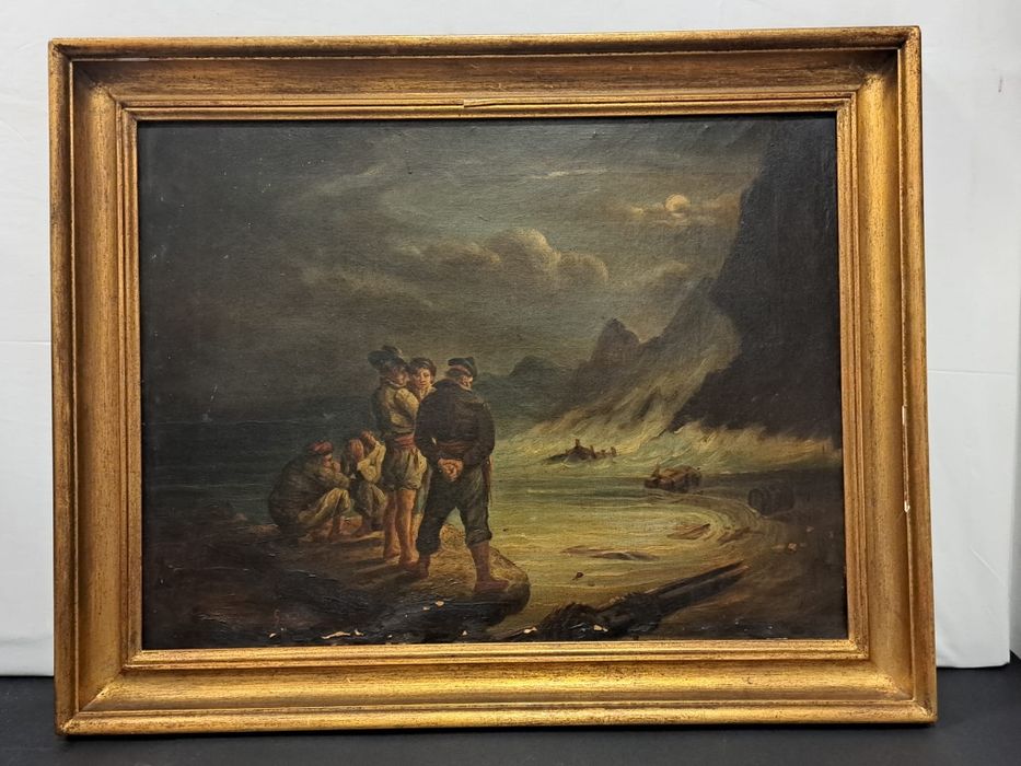 Quadro a óleo com moldura em madeira
