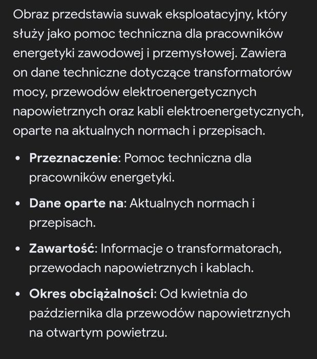 Suwak, karta kabli elektroenergetycznych, transformatorów, wzory