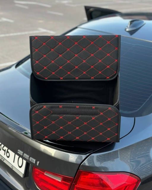 Органайзер в багажник (саквояж) з екошкіри (чорний з червоним рядком)