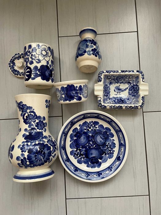 Zestaw porcelana fajans Włocławek niebieski